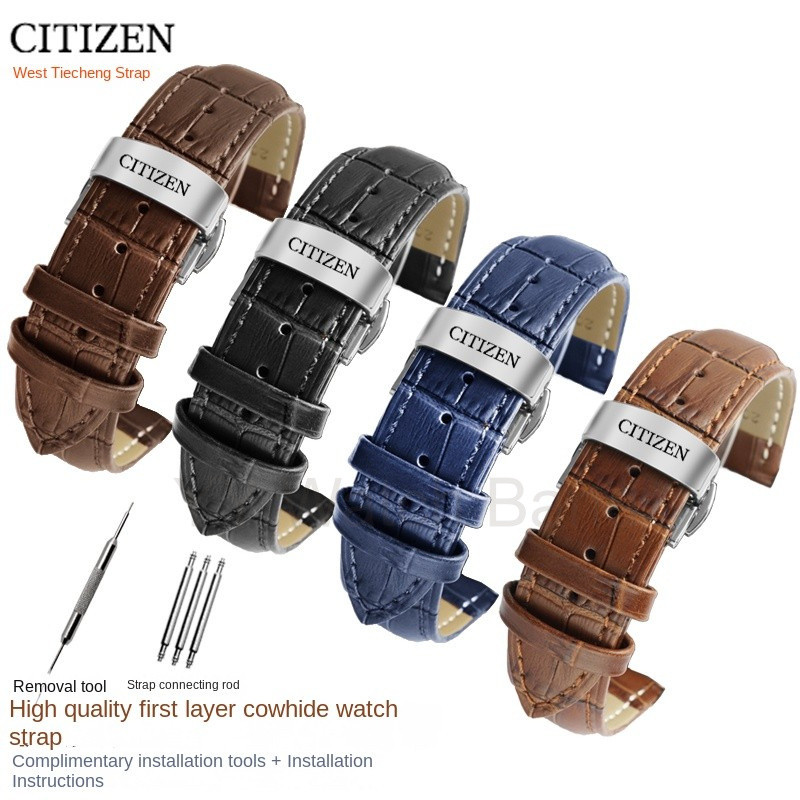 14 / 16 / 18 / 20 / 21 / 22 / 23 / 24mm Dây đeo da bắp chân lớp một chất lượng cao cho CITIZEN Eco-Drive BM8475 Series Dây đeo đồng hồ da Blue Angel Sky Eagle Vòng đeo tay đồng hồ da cổ điển