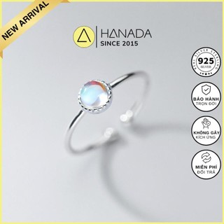   VOUCHER 20K - NEW PRODUCT  Nhẫn Bạc 925 HANADA Ngón Út Tròn Đá Mặt Trăng Nhân Tạo FREESIZE 2650 P7 