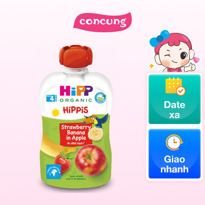 Dinh dưỡng trái cây nghiền hữu cơ HiPPiS Organic - Dâu tây, Chuối, Táo
