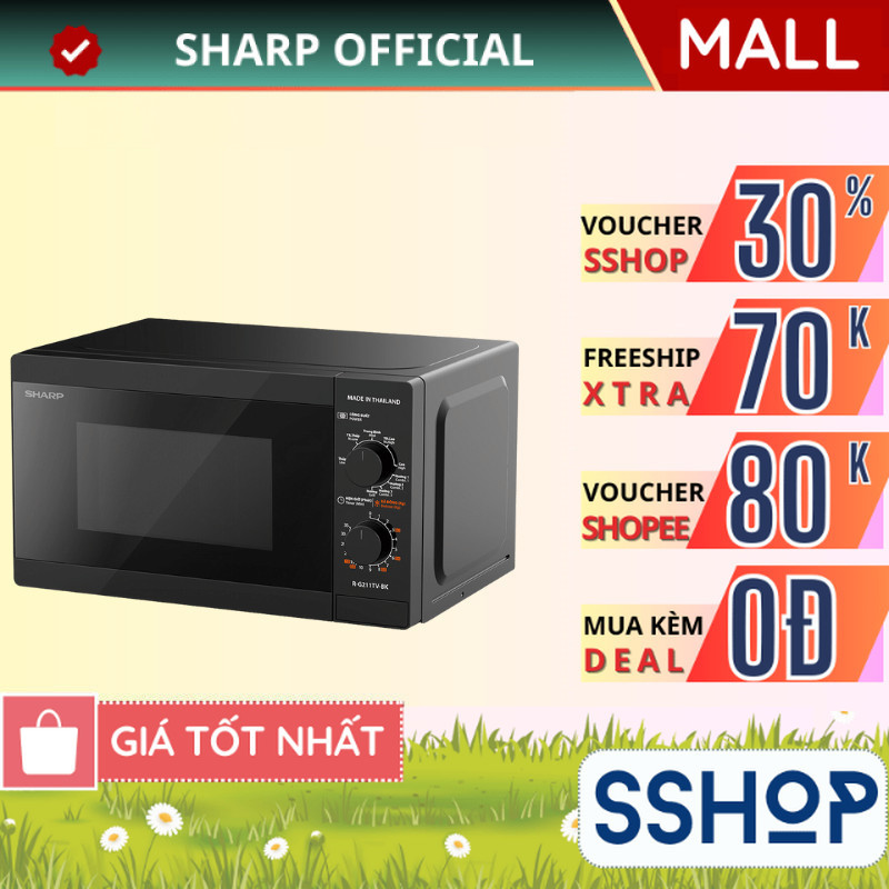 Lò vi sóng cơ có nướng Sharp R-G211TV-SL/BK 21 lít Chính hãng, Công Suất 800W, 3 Chức năng kết hợp -