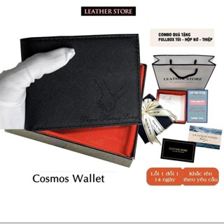 [Full Box Quà Tặng] Ví Nam Khắc Tên Theo Yêu Cầu Da Saffiano Full Đen Xanh Tặng Hộp Nơ Túi Thiệp Quà