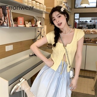 Erroriwear Nữ Cardigan Thời Trang Xoắn Dệt Kim Tay Ngắn Slim-fit Top