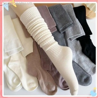 Tất Chân Cotton Dài Qua Thu Đông Thoáng Khí Đa Năng Đầu Gối Cao Tất Bắp Chân Nữ Slim Leg Jk Tất Dài Chân Xuân Thu Đen Trắng Mỏng Vớ