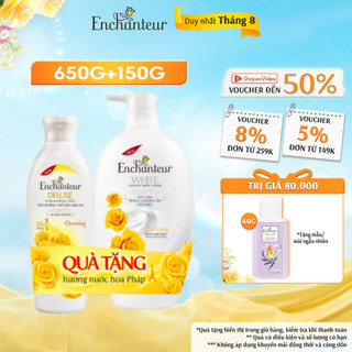 Sữa tắm dưỡng ẩm có hạt Enchanteur Charming 650g + Sữa dưỡng thể Charming 150g