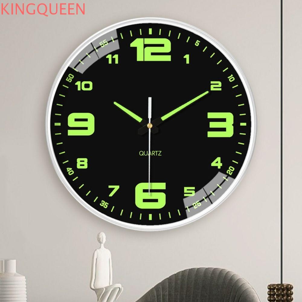 Đồng hồ treo tường thạch anh KINGQUEEN, Đồng hồ treo tường phát sáng bằng nhựa im lặng, Ánh sáng phát sáng trong bóng tối Thời trang tròn Độ chính xác Đồng hồ kỹ thuật số Cafe