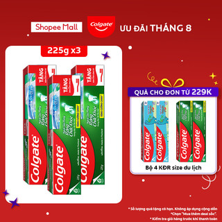 Bộ 3 Kem đánh răng Colgate ngừa sâu răng răng chắc khỏe 225g/tuýp tặng bàn chải