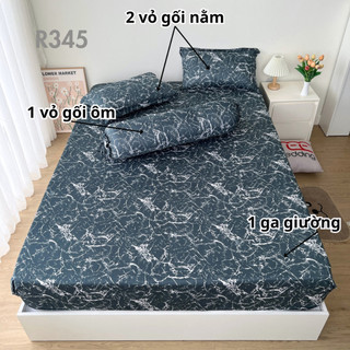Bộ ga giường thun lạnh 4 món R345 in 3D REE Bedding đủ size drap trải nệm