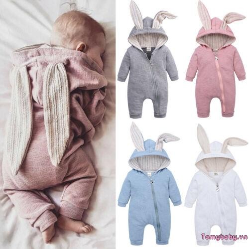 Bộ áo liền quần cho bé mùa thu / mùa xuân thường ngày Tai thỏ dễ thương Bộ áo liền quần dài tay cho bé trai bé gái