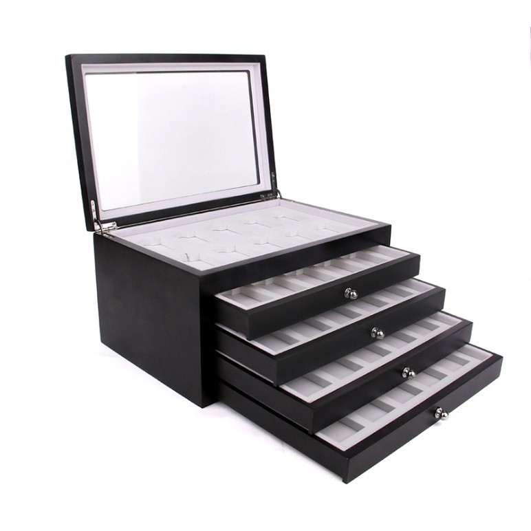 Hộp đựng trưng bày Zippo 50 cái bằng gỗ bọc sợi cacbon