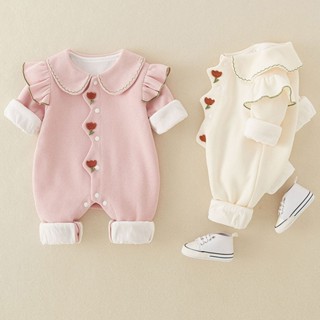 Áo liền quần vải nhung tăm Body dài tay thu đông dễ thương xinh xắn cho bé gái BA HOA NGỰC SLT154