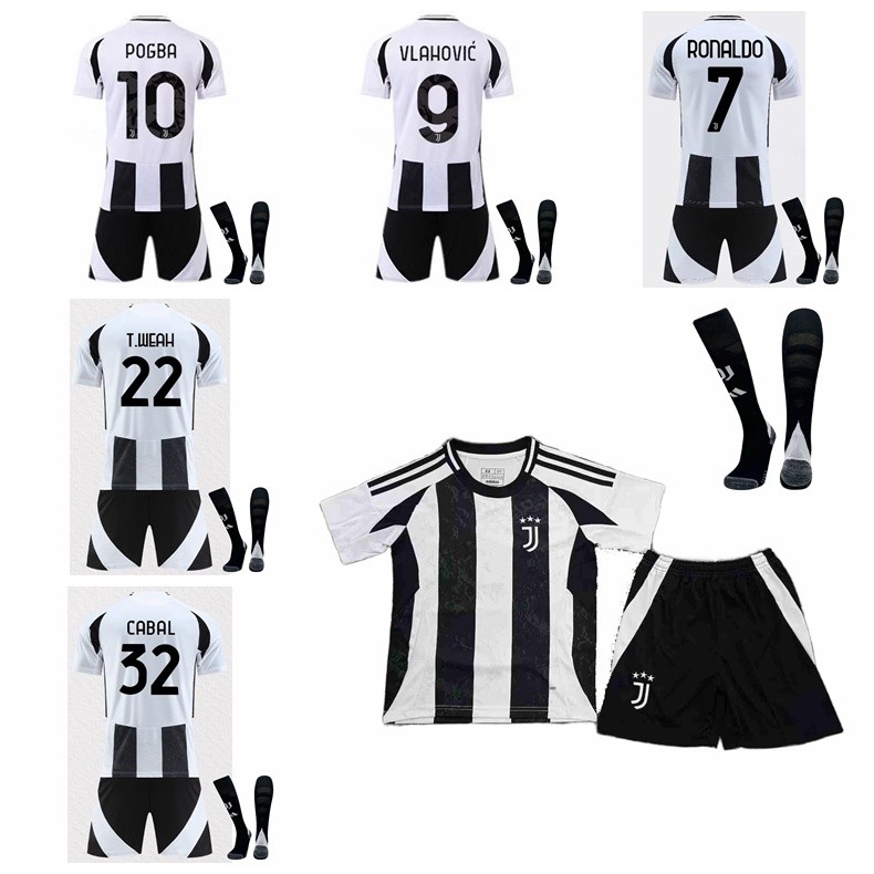 Mùa giải 2024-25 Juventus Home Kids Adult Jersey Set Cristiano Ronaldo CR7 Vlahovic Pogba Weah Cabal