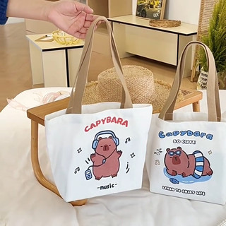 Túi vải tote Capybara siêu dễ thương túi vải canvas đeo vai tiện lợi đa năng mẫu ngẫu nhiên