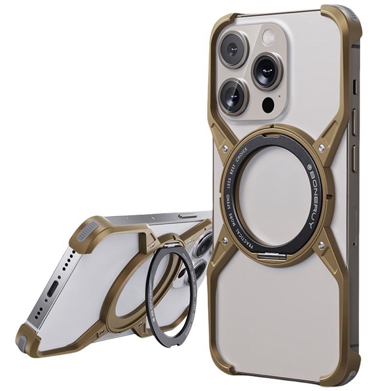 Ốp điện thoại kim loại từ tính cho iPhone 16 Pro Max Xoay chân đế thiết kế không khung ốp lưng