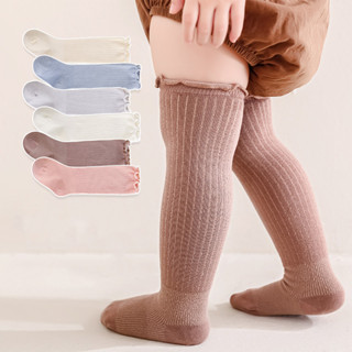 Tất Dài Cho Bé Mềm Cotton Dài Đến Đầu Gối Tất Màu Trơn Giày Cho Bé Tập Đi Sàn Tất Mùa Thu Ấm Áp Giày Cho Trẻ Sơ Sinh