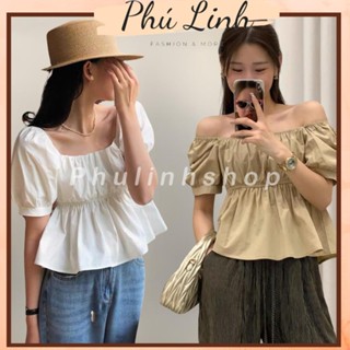 MS166 Áo kiểu nữ trễ vai, áo babydoll tay bồng mặc được 2 kiểu thanh lịch