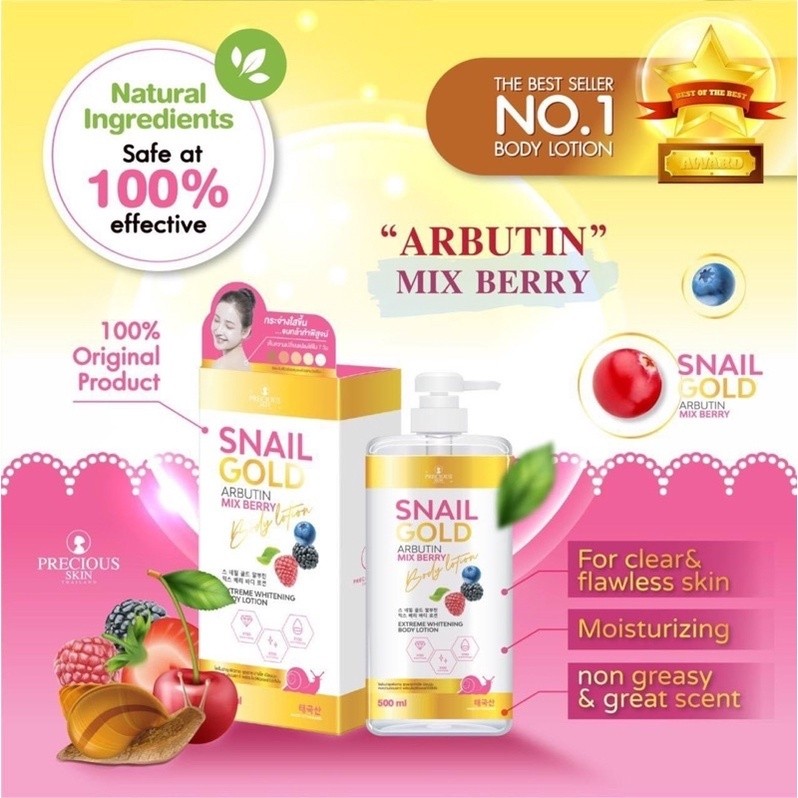 Sữa dưỡng thể body Snail Gold Arbutin Mix Berry Body Lotion Precious Skin 500ml - Thái Lan Dưỡng Da 