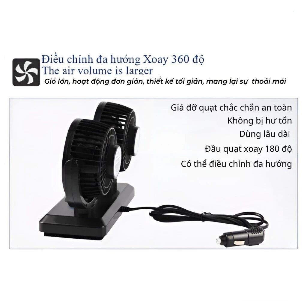 Quạt mini ô tô đơn đôi gắn taplo 5V 12V 24V quay 360 độ siêu mát để bàn phù hợp các loại xe | BigBuy360 - bigbuy360.vn