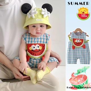 Mùa Hè Mới Quần Áo Cho Bé Trai Và Bé Gái Không Tay Mỏng Body 0-24 Tháng Tuổi Cho Bé Thân Thiện Với Da Thoải Mái Thời Trang Hoạt Hình Dưa Hấu Áo Liền Quần Phong Cách Hàn Quốc