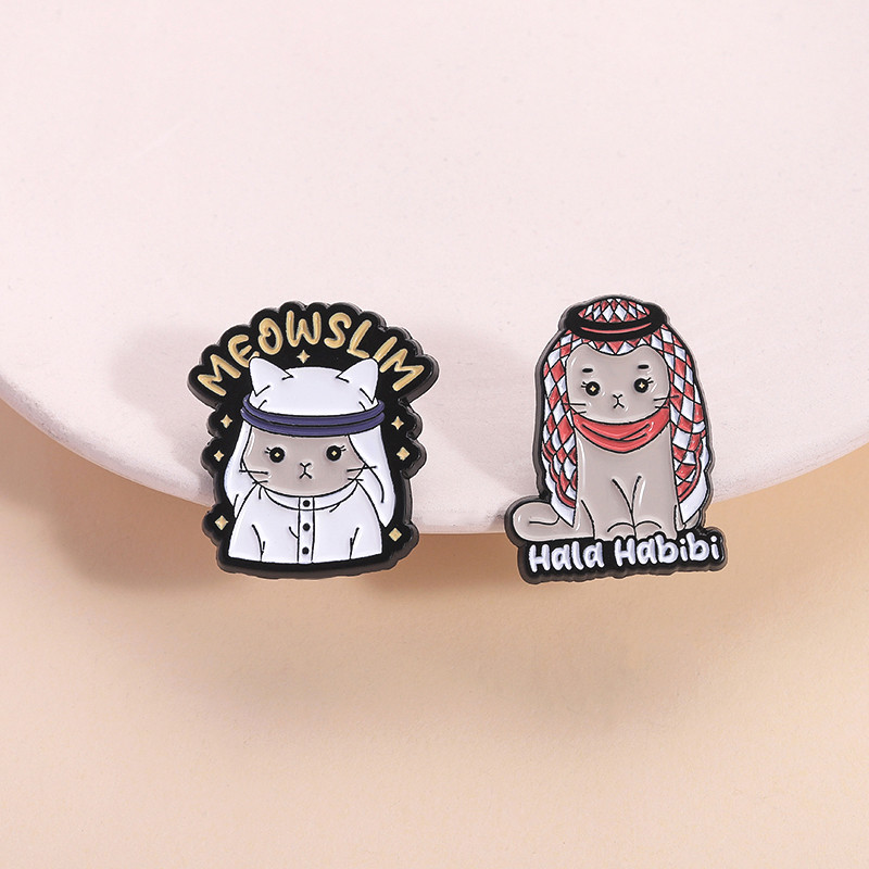 Mèo Ả Rập Men Thổ Cẩm Hala Habibi Văn Bản Ngộ nghĩnh Huy Hiệu Kim Loại Động Vật Dễ Thương Thiết Kế V