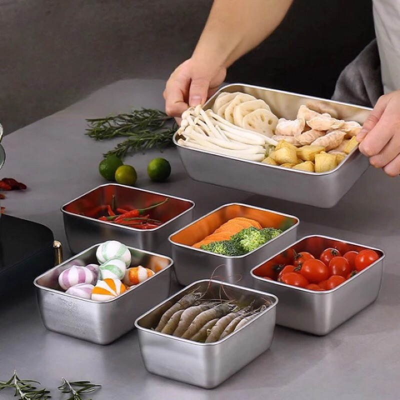 Khay làm đá bằng inox 304 kèm nắp - hộp đựng thực phẩm đủ cỡ - Binh An Shop