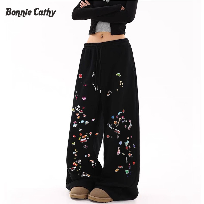 Bonnie Cathy Quần ống rộng in hình thời trang dành cho nữ