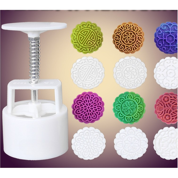 Khuôn trung thu lò xo 100gr 6 tròn mặt hiện đại