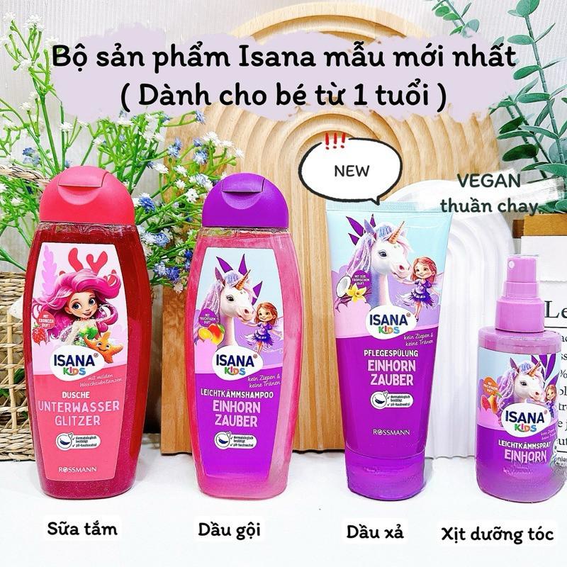 Sữa tắm - Gội xả & xịt dưỡng tóc Isana bé gái hàng Đức
