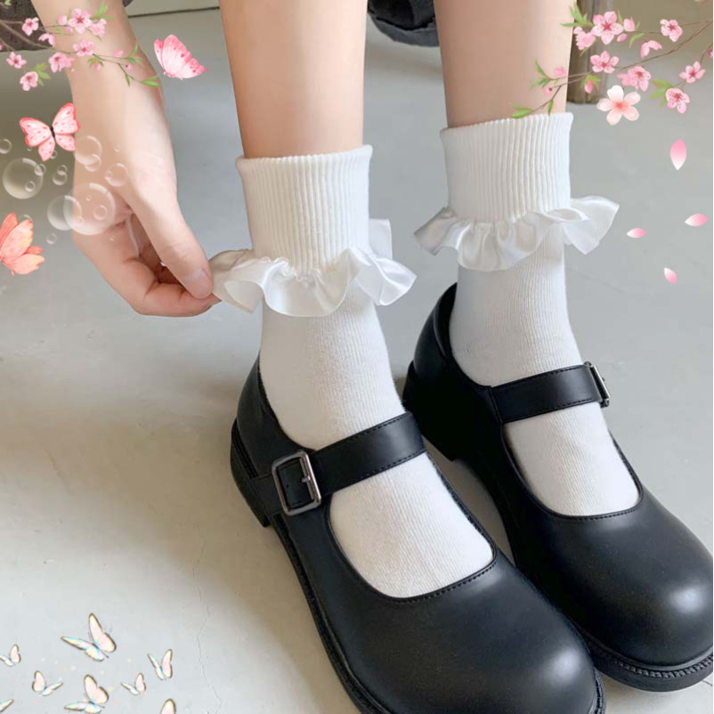 Tất nữ màu trắng tinh khiết, tất lolita, tất nơ ren