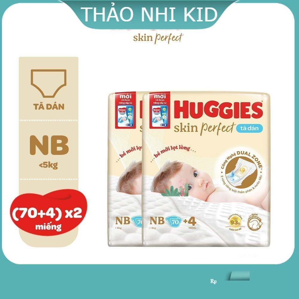Combo 2 Tã dán sơ sinh Huggies Skin Perfect NB40/NB70/S54/S80