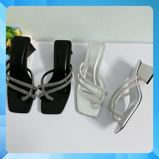 Dép cao gót bigsize quai dây đá chéo xỏ ngón gót tam giác cao 5 cm size 40-44