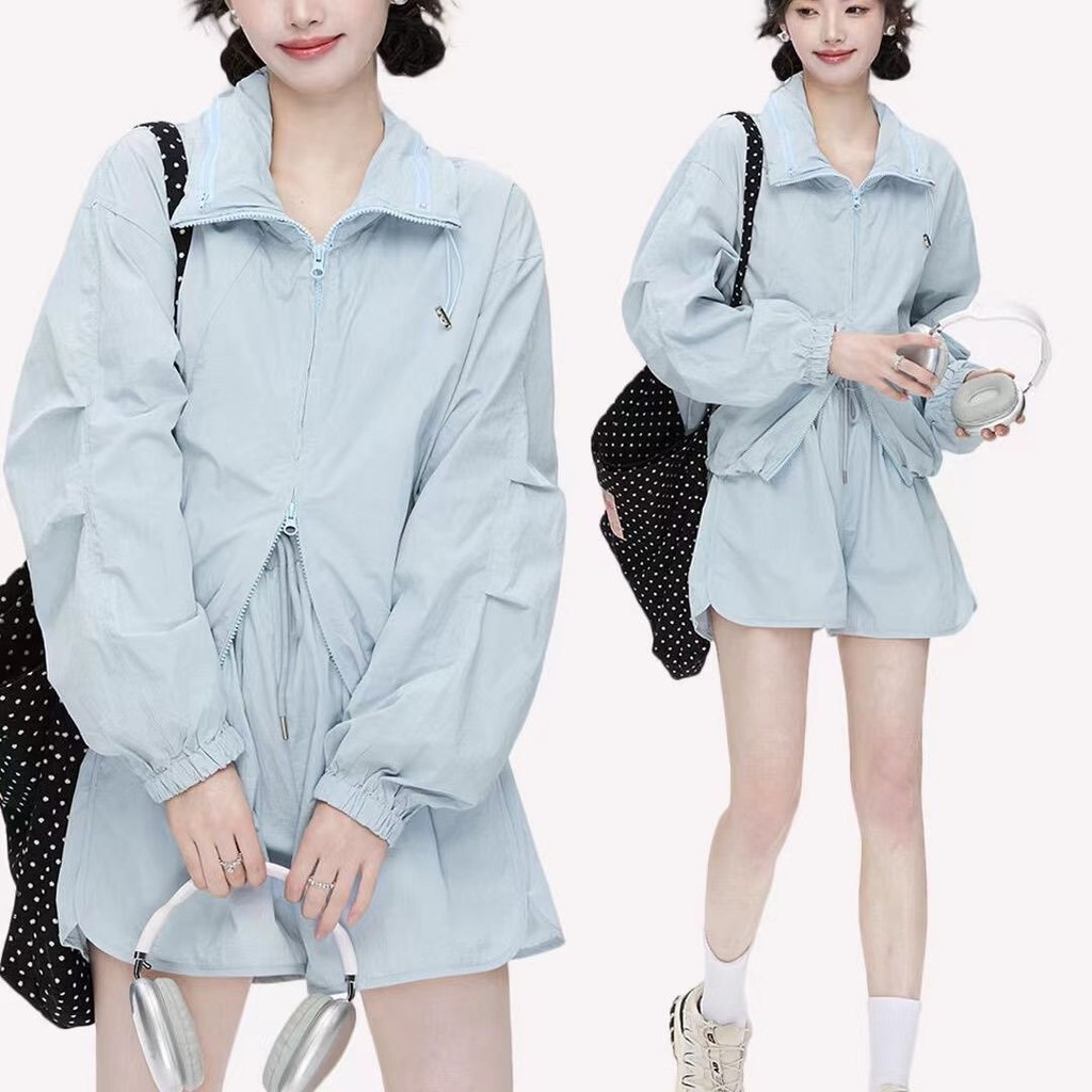 Áo khoác chống nắng nhẹ phong cách thể thao Áo khoác nữ mùa hè + quần short