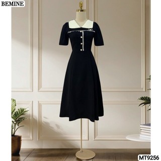 Đầm thiết kế cổ phối đính nút viền ren dáng chữ A BEMINE MT9256