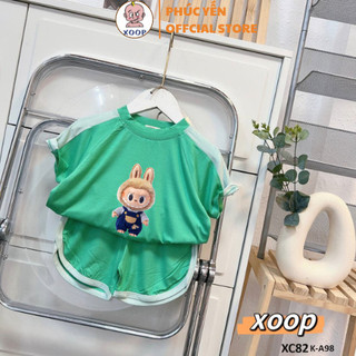 Đồ măc nhà Bộ cộc tay XOOP cotton lụa áo phối quần bí in Labubu A98 cho bé trai bé gái (10-26kg) XC82K thời trang