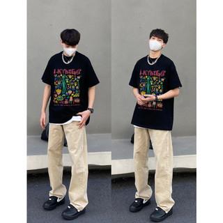 PEAR DODO Mùa hè 2024 Áo thun ngắn tay nam nữ mới in hoạt hình dáng rộng cổ tròn tay áo cotton nguyên chất tay ngắn