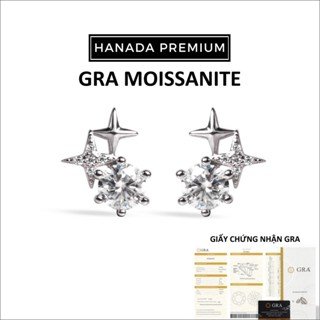   CHỨNG NHẬN GRA  Bông Tai Đá Moissanite 5MM Bạc 925 Xi Bạch Kim Sao Băng HANADA 1841 A8 