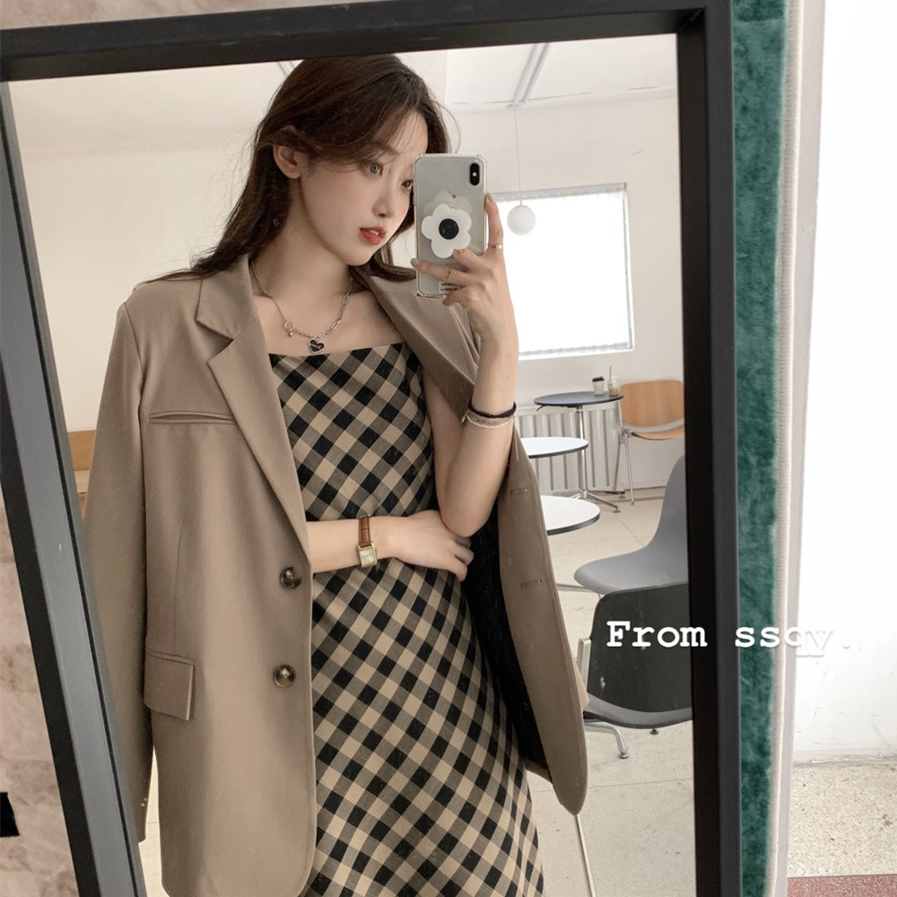 【Bess's house】blazer nữ Hàn Quốc + váy, set sang chảnh, váy nữ mùa thu 2024 kẻ sọc, hai mảnh, đồ bộ đi chơi | BigBuy360 - bigbuy360.vn