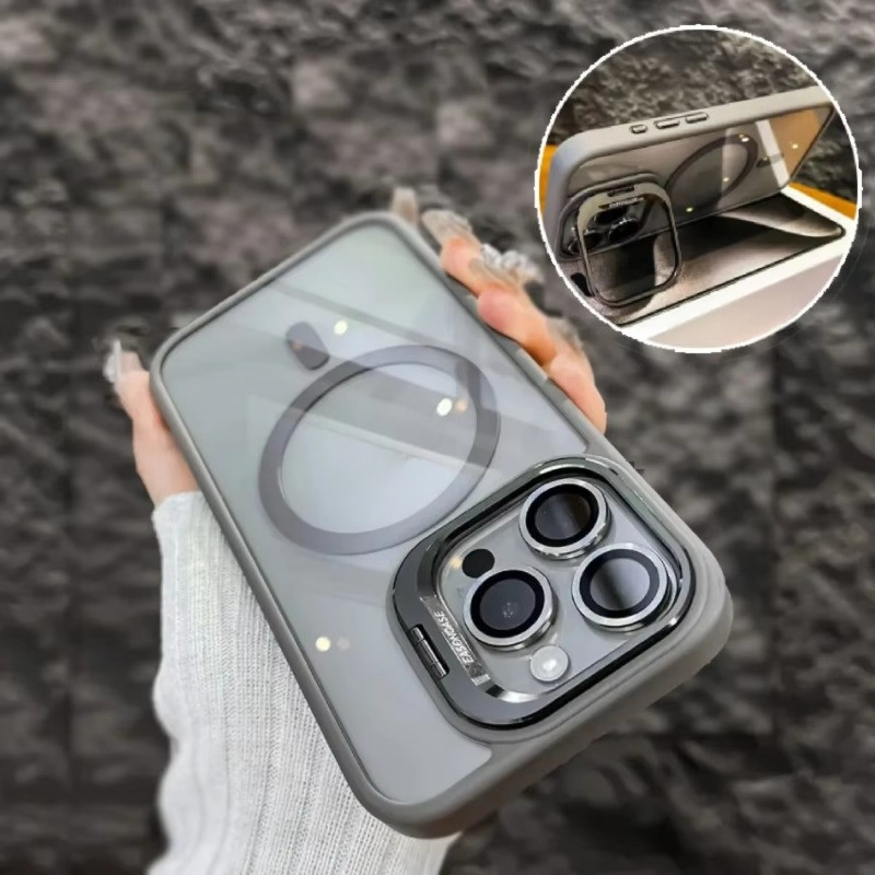 Ốp Điện Thoại Trong Suốt Có Giá Đỡ Kim Loại Từ Tính Cho iphone 13 11 12 14 15 16 pro max plus