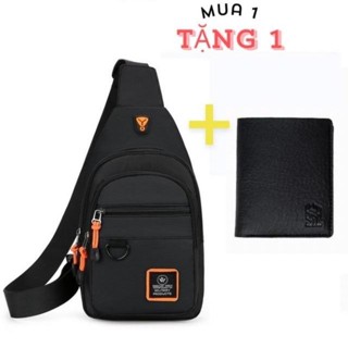 (MUA 1 TẶNG 1) Túi đeo chéo vải canvas chống thấm nước nhiều ngăn đựng đồ - TẶNG 1 ví da Dáng Đứng CAO CẤP Túi Bao Tử
