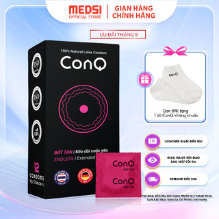 Bao cao su siêu mỏng CONQ bất tận giúp kéo dài thời gian, đàn hồi cao, thăng hoa cảm xúc size 52mm hộp 12 bao