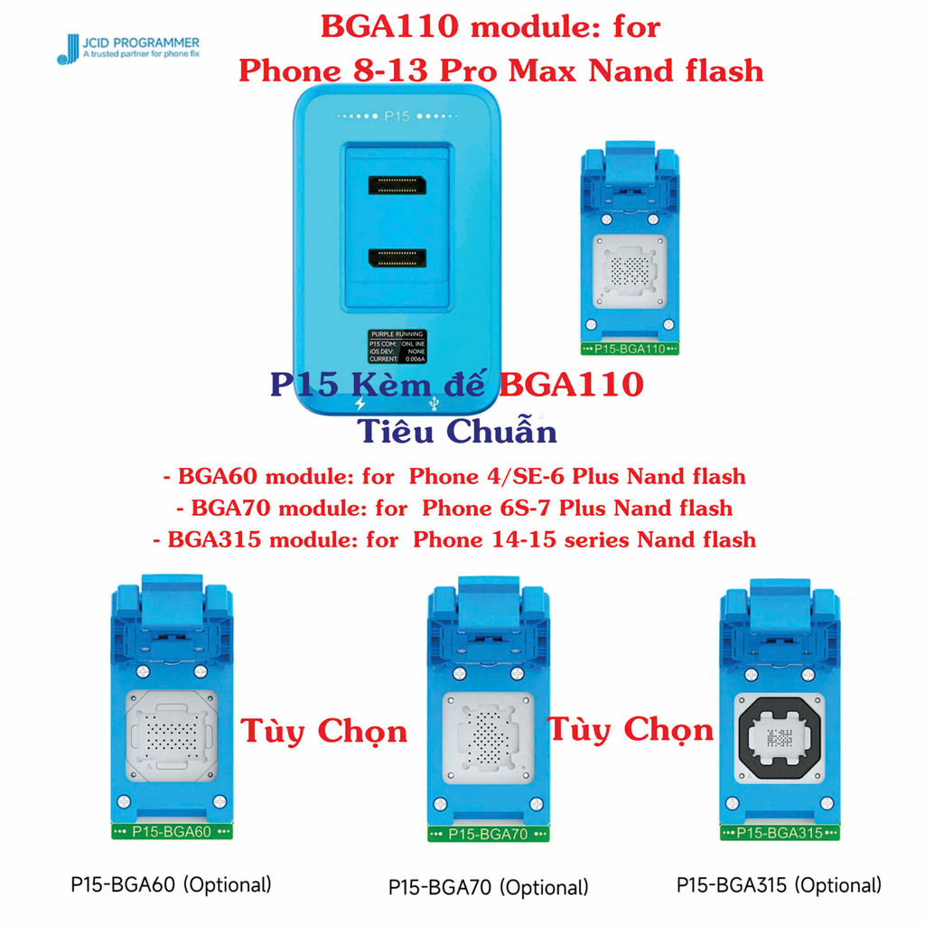 Bộ Đế Làm Ổ Cứng JCID P15 Kèm Đế BGA110 ( BGA110 module: for Phone 8-13 Pro Max )