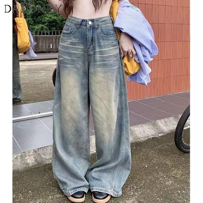 DaDuHey New American Ins High Street Retro Jeans Niche High Waist Loose Wide Leg Pants Large Size Trousers