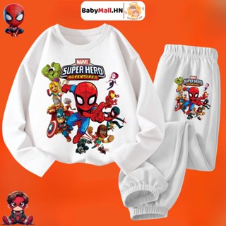 Bộ dài tay Người Nhện Spiderman bé trai BABYMALL, đồ bộ quần áo thun dài tay thu đông cho bé cotton