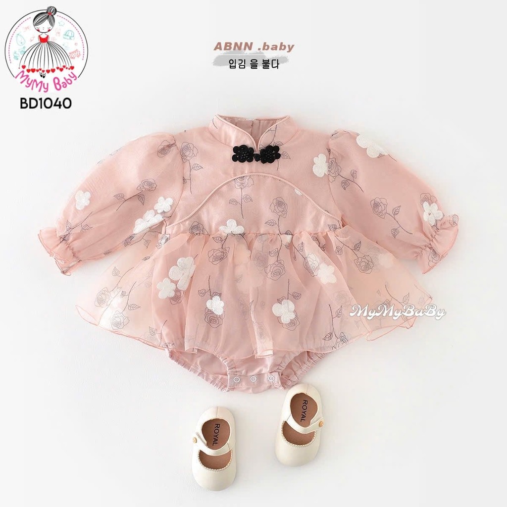 (SALE) BODY VÁY CỔ TÀU RUỐC HOA HỒNG HOA TRẮNG THUÊ, BODY VÁY CỔ TÀU,BODY SƠ SINH,BODY VÁY EM BÉ,THỜ