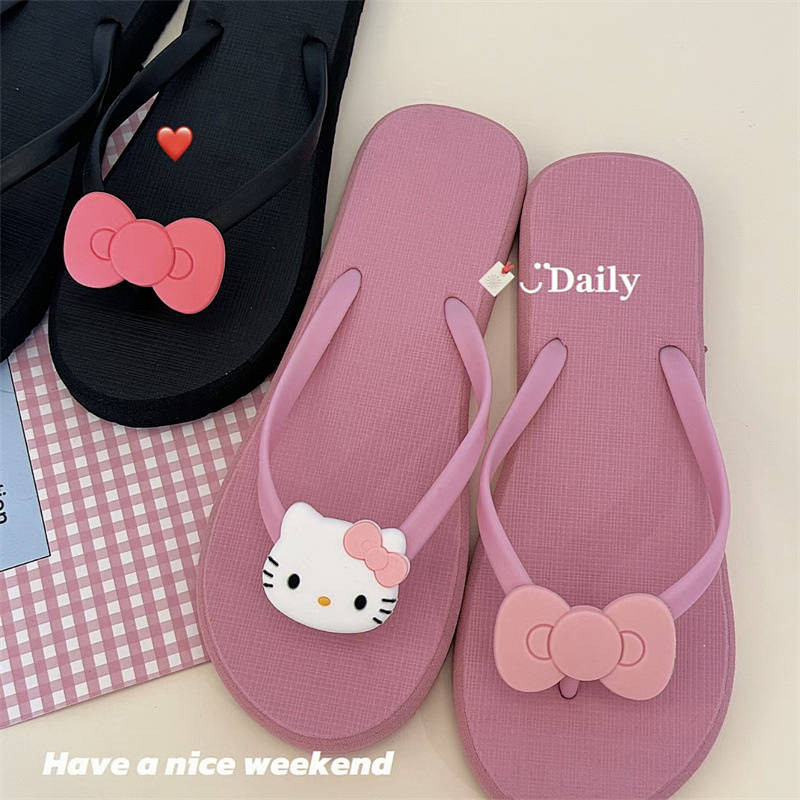 Bowknot Flip-Flops Summer Beach Student Hellokitty Girl Heart Flip-Flops Cute Hello Kitty Flip-Flops