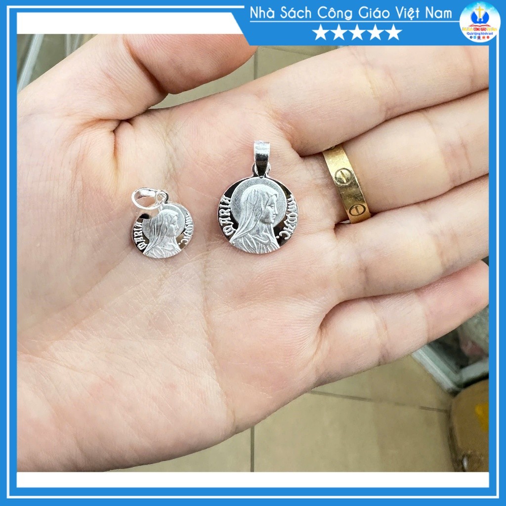 Mặt bạc ta hình Đức Mẹ Maria DM12 - Mặt dây chuyền cho nam nữ, trẻ em - Quà tặng Công Giáo