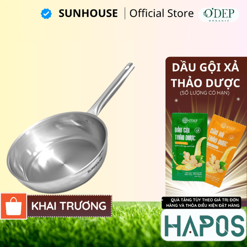 Chảo inox 304 đa lớp Sunhouse IN20M6 - IN24M6 - IN26M6 20-24-26cm dùng với mọi loại bếp - HAPOS SUNH