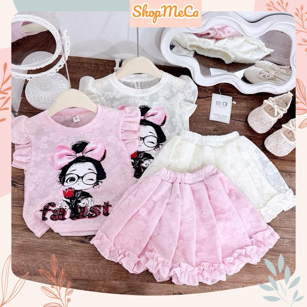 NB219, Set áo Faust chân váy xếp ly chạy bèo cho bé gái