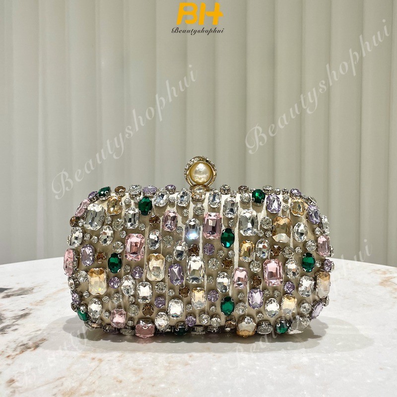 Túi ly hợp cao cấp trang trí bằng kim cương giả đầy màu sắc rực rỡ màu vàng