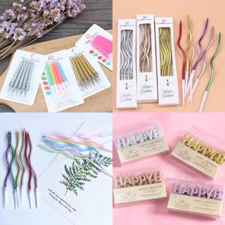 Aanadel📢Nến sinh nhật nhiều màu sắc vàng bạc xoắn bánh nến cong