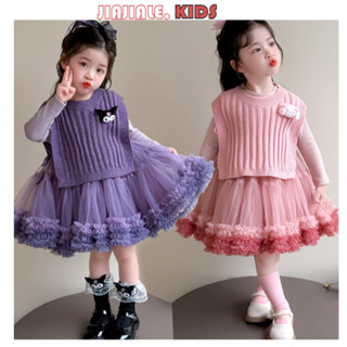  2-12Y Kuromi Melody bé gái Bộ 4 chiếc váy công chúa dài tay TUTU có bộ áo vest dệt kim 